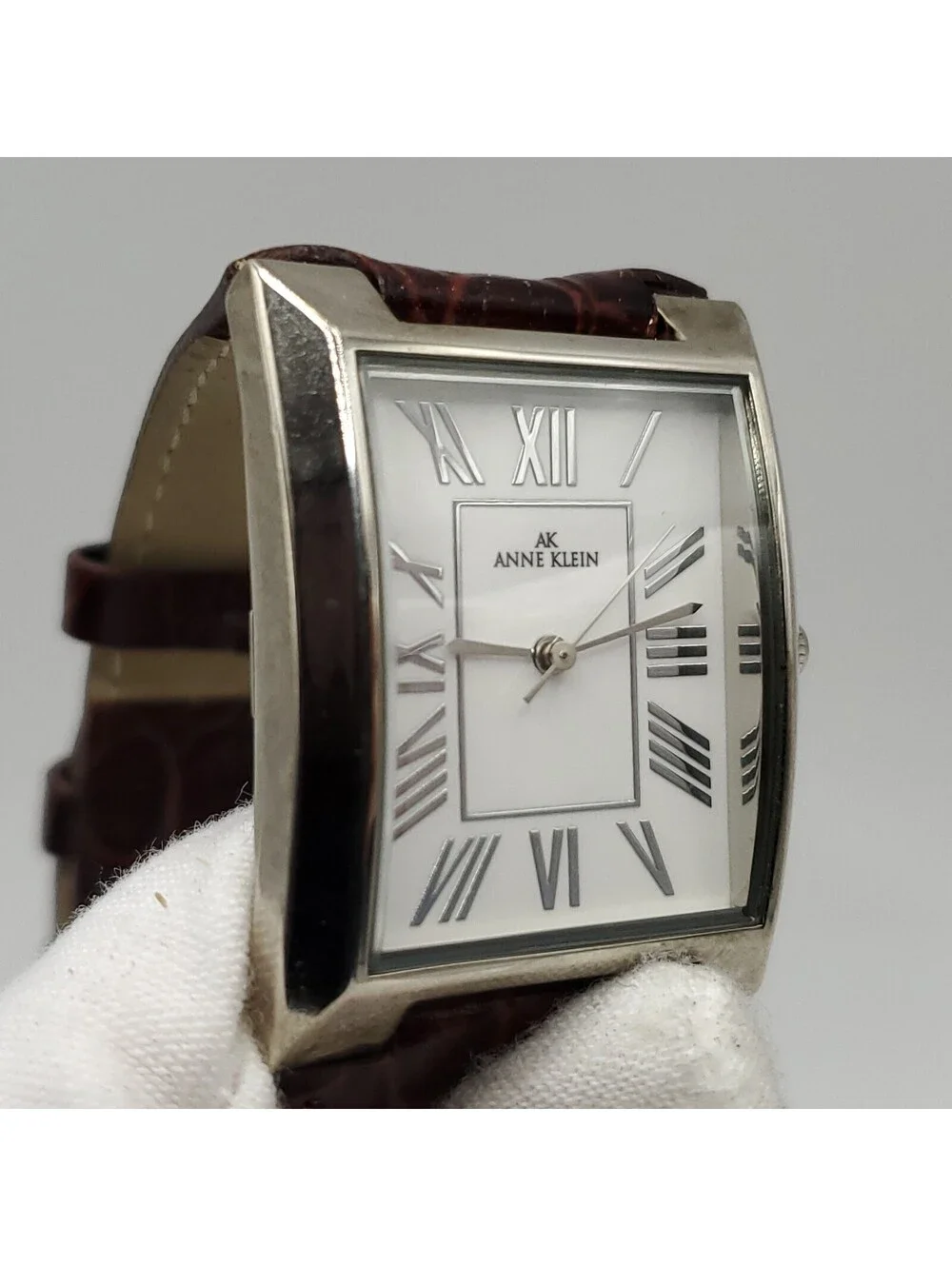 Anne Klein Watch Women Square White Dial Roman Numerals New Battery